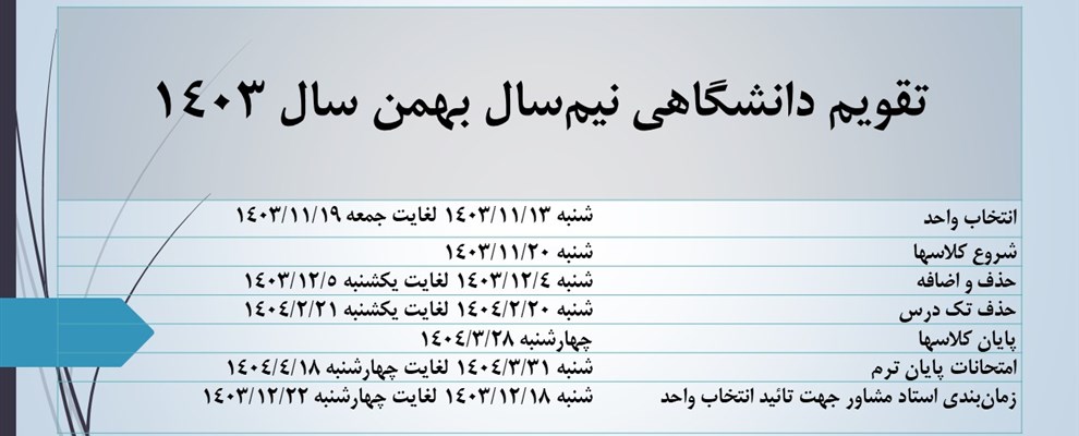 تقویم نیمسال دوم 403